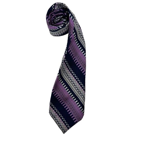 Damon for Armstrong's Cedar Rapids Geometric Tie Navy Lavendar Gray Union Made - Picture 1 of 3